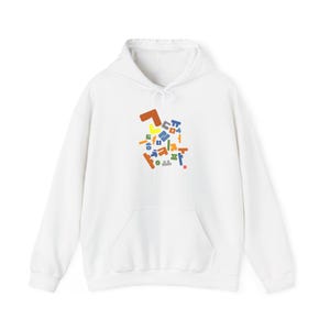 Korean Hangul Jumble Cartoon Hoodie, Fun Alphabet Sweatshirt, K-Pop Style Jumper, Asian Language Pullover, Cute Kdrama Fashion Top