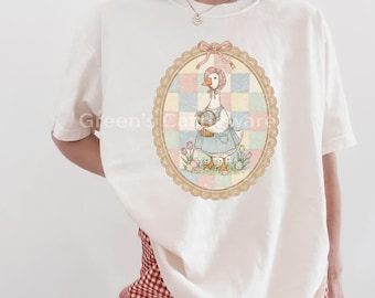 Vintage Goose Cottagecore Shirt, Floral Goose Tee, Farmhouse Goose Shirt, Pastel Patchwork Goose, Country Core Graphic Tee, Antique Style
