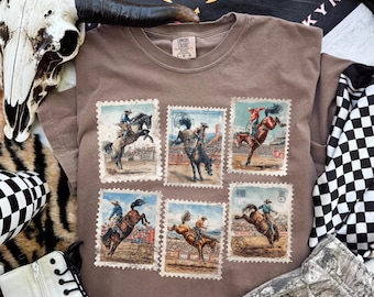 Rodeo Bucking Horse Shirt, Western Cowboy T-Shirt, Vintage Rodeo Stamp Sweatshirt, Country Cowgirl Shirt, Rustic Western Gift