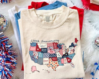 America 250th Anniversary Shirt, USA 250 Years Graphic Tee, Patriotic America Map Shirt, Fourth of July Shirt, Comfort Colors Patriotic Tee