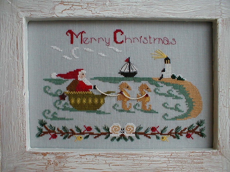 Santa at the Seashore Counted Cross Stitch Pattern Etsy