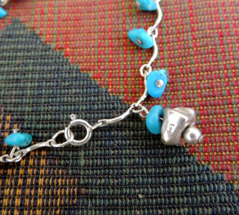Anklet with Turquoise Chips and Silver Nuggets Sterling Silver
