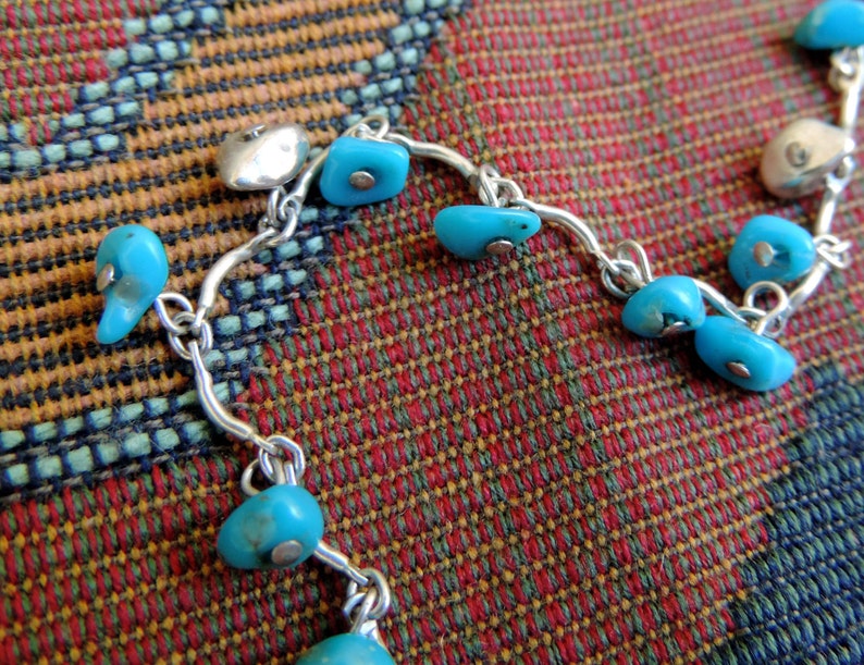 Anklet with Turquoise Chips and Silver Nuggets Sterling Silver