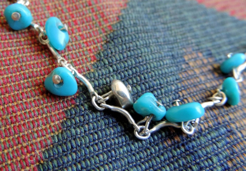 Anklet with Turquoise Chips and Silver Nuggets Sterling Silver