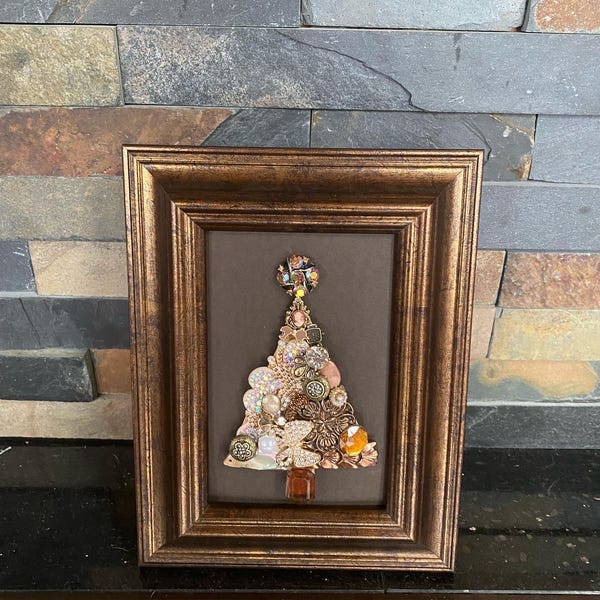 4x6 Framed Christmas Tree Jewelry Art  **READ DESCRIPTION**