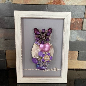 5x7 Framed Purple Owl Jewelry Art  **READ DESCRIPTION**