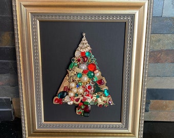 8x10 Framed Christmas Tree Jewelry Art  **READ DESCRIPTION**