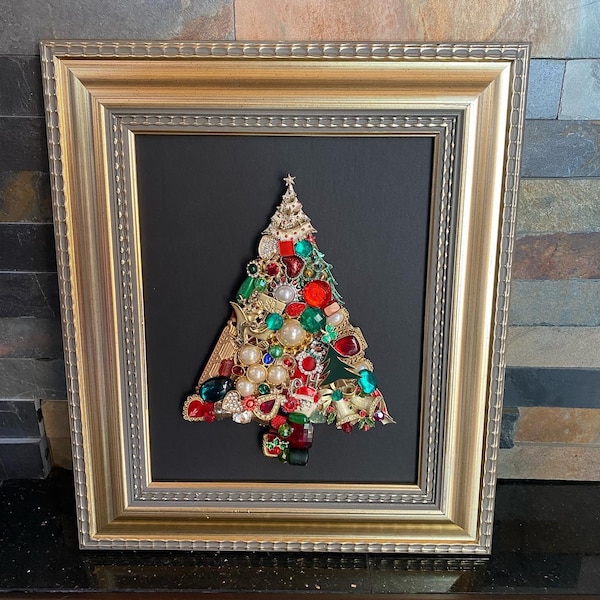 8x10 Framed Christmas Tree Jewelry Art  **READ DESCRIPTION**