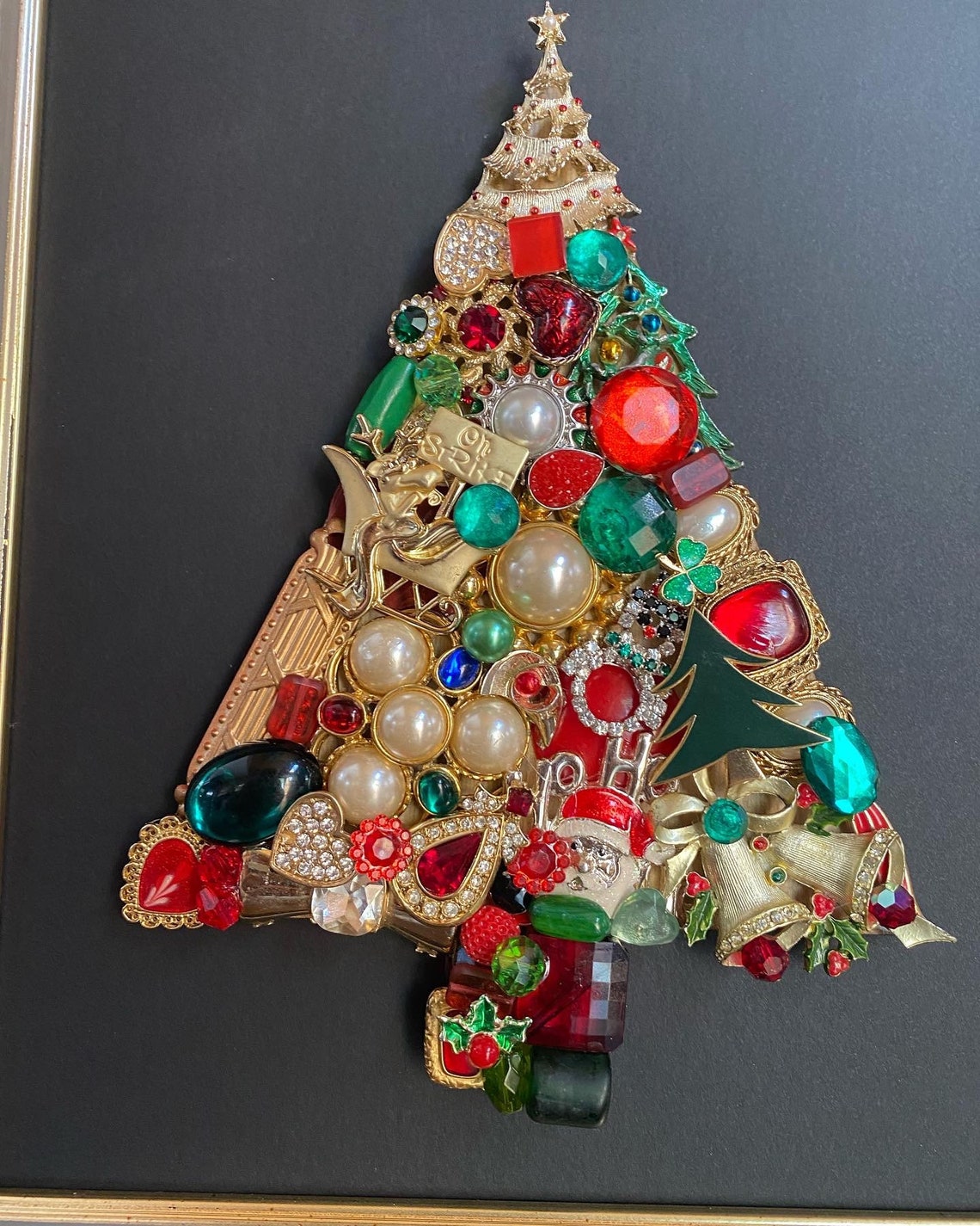 8x10 Framed Christmas Tree Jewelry Art READ DESCRIPTION Etsy