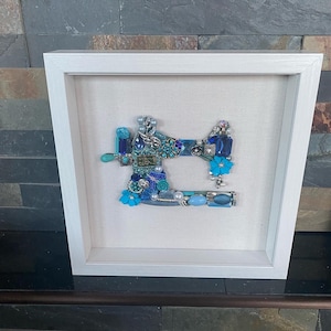9x9 Framed Sewing Machine Jewelry Art/shadowbox  **READ DESCRIPTION**