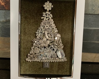 8x10 Framed Christmas Tree Jewelry Art  **READ DESCRIPTION**