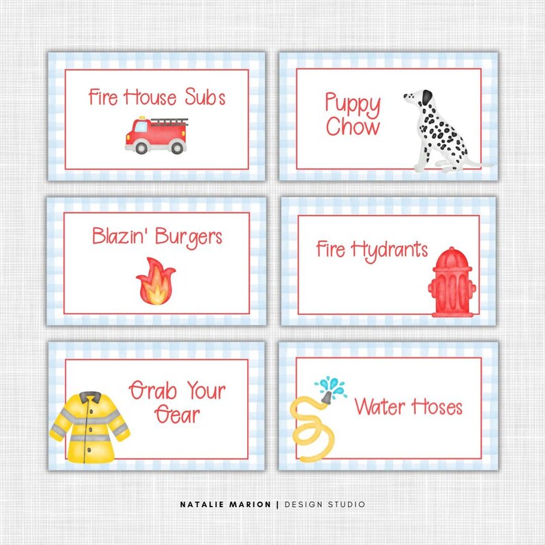Firehouse Labels Firetruck Food Tents: Editable Birthday Party Labels, Colorful ...