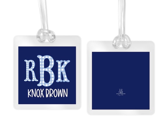 Personalized Monogram Bag Tag, Laminated Backpack Tag, Gingham School Tag, Allergy Tag, Kids Daycare, Luggage Tag