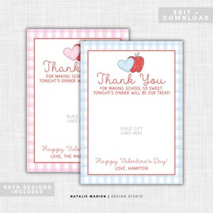 Personalized Teacher Appreciation Gift Card Holder Valentine's Day Watercolor Administrator Printable Thank You Card Editable Gift Card Gift