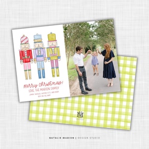 Nutcracker Christmas Photo Card Bright and Colorful Watercolor Nutcrackers Editable Christmas Card Watercolor Gingham Holiday Card