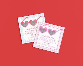 Sunglasses Valentine Tags, Classroom Valentine Gift Tags, Blue Gingham, Editable Corjl Template, Printable Download