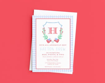 All American Boy Patriotic Birthday Invitation, Personalized Party Invite, Editable Digital Template, Kids Birthday Download