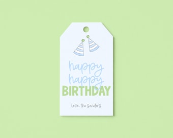 Happy Birthday Tags - Personalized Kids Gift Tags - Beveled Edges, Heavy White Cardstock, Set of 24 for Parties