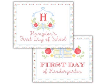 Watercolor Preppy First Day of School Sign Floral 1st Day of School Sign Traditional 1st Day of School Sign Personalized Editable | Set of 2