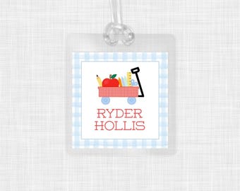 Personalized Blue Gingham Backpack Tag, Laminated School Bag Tag, Custom Name & Contact Info, Kids Luggage Tag