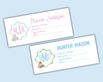 Personalized School Money Envelopes, Cash Envelope Set of 15, Watercolor Apple Print, Lunch Money, Field Trip Money, Permission Slip