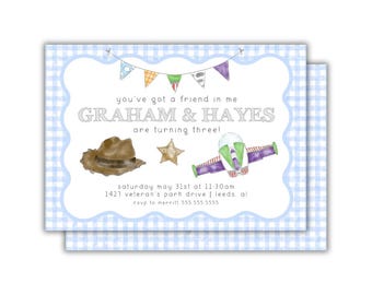 Watercolor Toy Friends Birthday Party Invite Printable Template You've Got A Friend In Me Theme Editable Invite