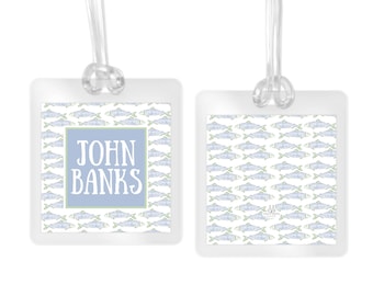 Back To School Tag Personalized: Green Watercolor Gingham Style, Laminated Durable Cardstock (3x3 Inch, Customizable)