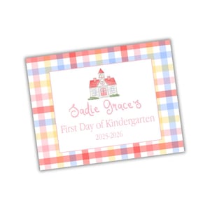 Watercolor Grand Millennial First Day of School Sign Preppy 1st Day of School Sign Traditional 1st Day of School Sign Personalized Pink Ging