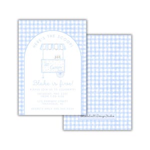 パーソナライズされたアイスクリームカートの誕生日の夏のHere's the Scoopテーマの水彩アイスキャンディーパーティーの招待状（夏の男の子の誕生日用）