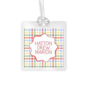 Personalized Primary Gingham Bag Tag Classroom Supplies Watercolor Back to School Backpack Tag Laminated Baby Diaper Bag Tag Kid Tag