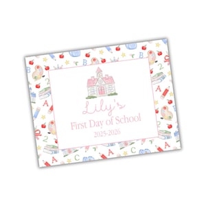 Watercolor Grand Millennial First Day of School Sign Preppy 1st Day of School Sign Traditional 1st Day of School Sign Personalized Pink