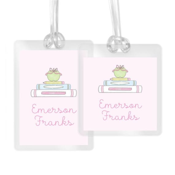 Laminated Bag Tag: Personalized Pink Watercolor Design, Durable 10mil Lamination | Clear Loop Strap, Contact Info | 2.5x3.5 Inches
