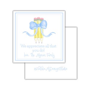 Watercolor Teacher Appreciation Gift Tag School Blue Bow Gift Tag ...