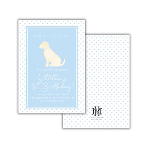 Personalized Golden Dog Birthday Watercolor One Golden Year Retriever Dog Pawty Invitation for Classic Baby Boy First Birthday