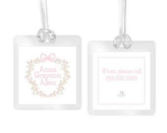Personalized Floral Backpack Tag, Pink Watercolor Flowers, Laminated School, Daycare, Allergy Tag, Luggage Tag