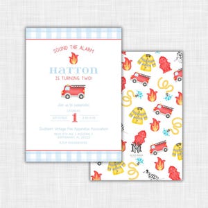 Watercolor Firetruck Theme Birthday Party Invite Printable Fireman Boy Invite Template Sound The Alarm Editable Invite Design