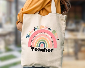 Back To School Gift Boho Rainbow Tote Gift for Teacher Tote Rainbow Teacher Bag Teacher Appreciation Teachers Gift Tote Bag Cute Teacher Bag