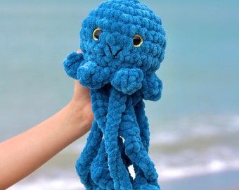 Crocheted Jellyfish Plushie in Deep Sea Blue | Handmade dark blue jellyfish amigurumi stuffed animal