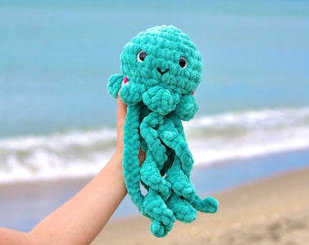 Crocheted Jellyfish Plushie in Sea Foam Green | Handmade teal jellyfish stuffed animal