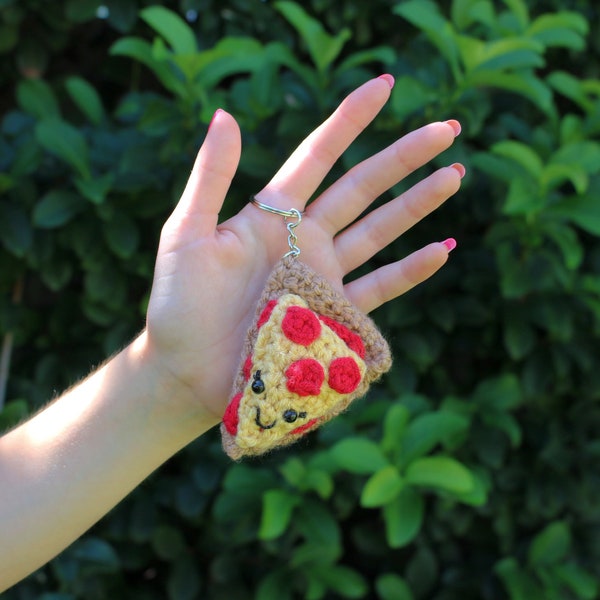 Crochet pizza slice keychain for bags or keys | handmade amigurumi dinner food charm