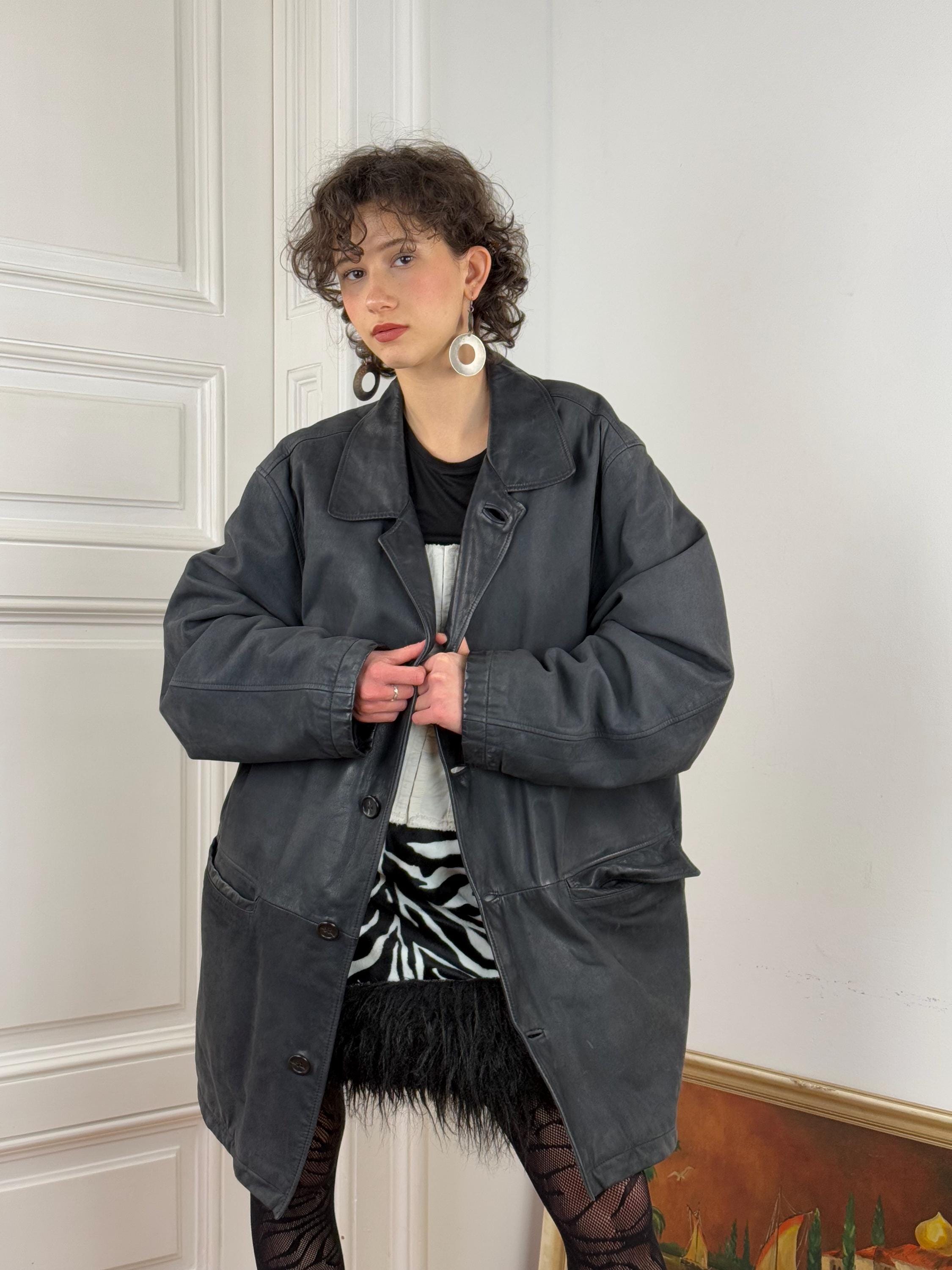 ヴィンテージ ヒューゴボス 本革ジャケット - オーバーサイズ ブラック