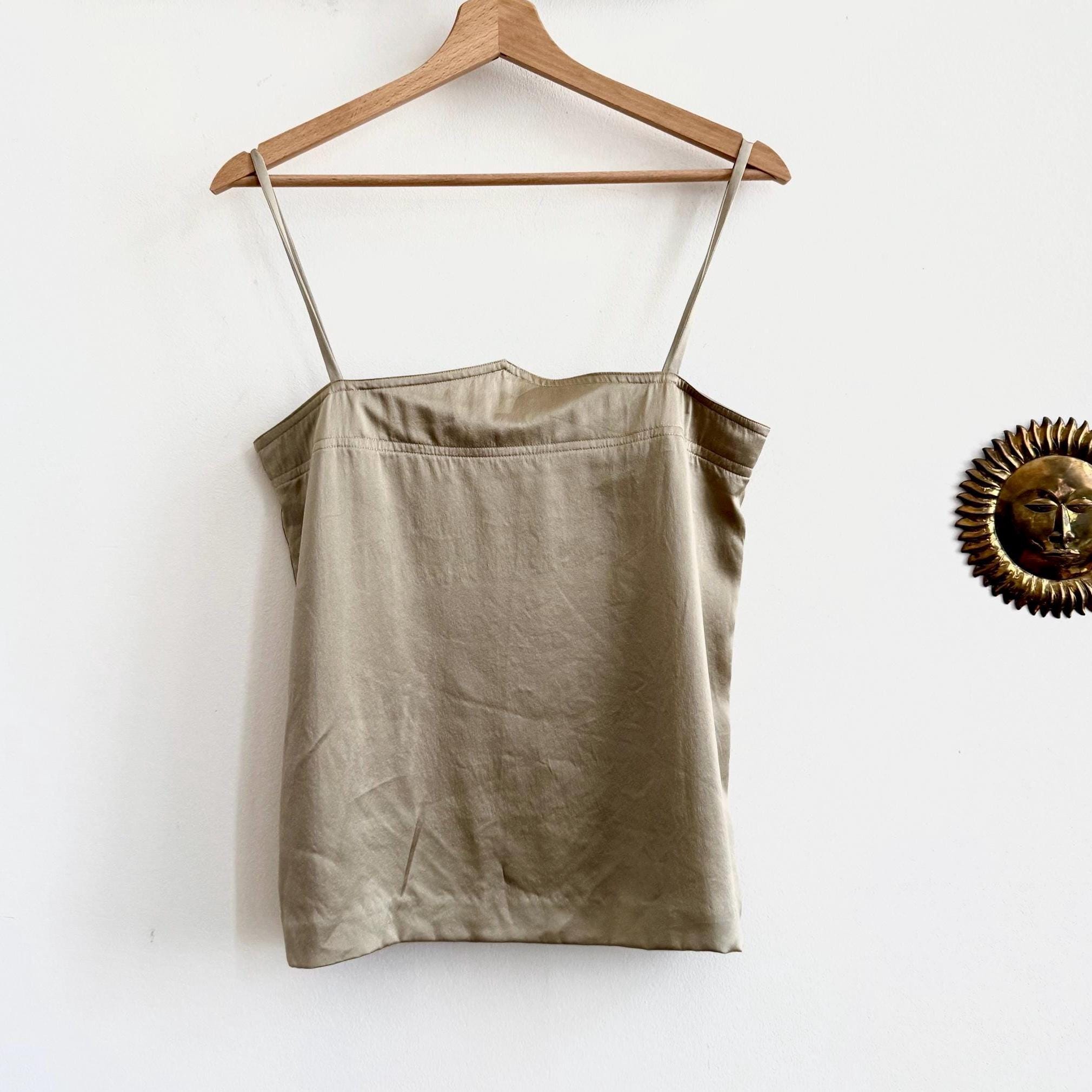 Vintage Italian 100% Pure Silk Cami Top Spaghetti Straps Golden Silk Satin Fairycore Medieval Spaghetti Straps Slip Lingerie Luxurious