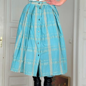 Vintage linen cotton pleated midi skirt button front folkcore prairie cottagecore fairy 80s soft vintage plaid checkered tartan pastels