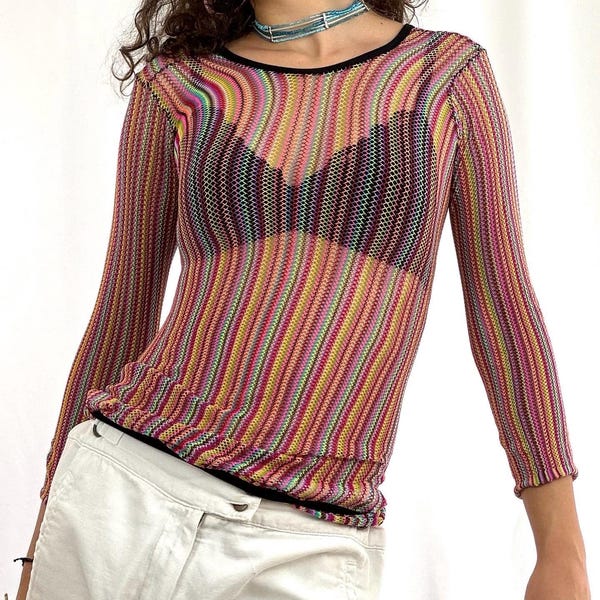 80s Yellow Mesh Top main image 1