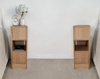 2 SLIM bedside tables Nightstand set of 2 Bedroom storage with 1 drawer Small cupboard bedside pair Thin bedside storage cabinet drawers