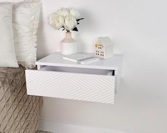 White Floating Nightstand with Drawer – Modern Bedside Table