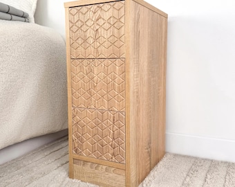 SMART 3 Drawer nightstand End table for small space Slim bedside cabinet  Narrow storage for living room Tall side table Modern organizer