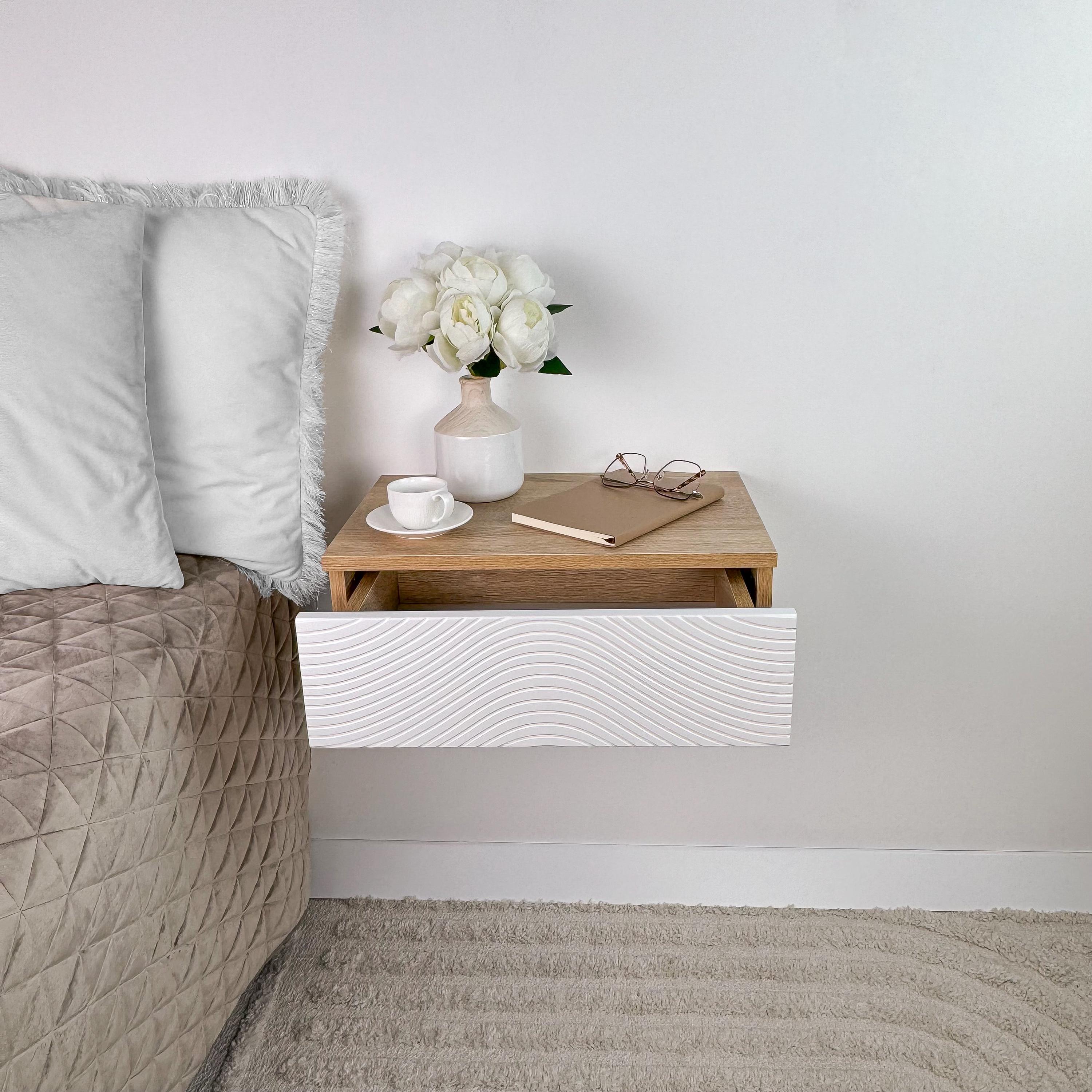 Comodino Galleggiante Aienvey Moderno Con Cassetto – Mensola A Parete Bianco Diamante Per Camera Da Letto E Bagno