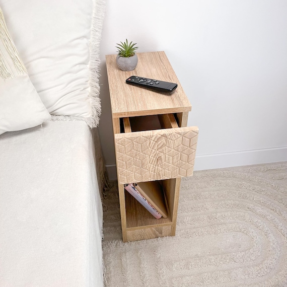 Narrow bedside table Small nightstand with storage Nightstand organizer Side sofa table with drawer Home decor Housewarming gift