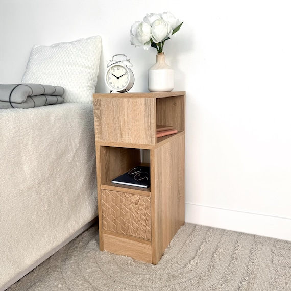 Modern Bedside Table with Push-to-Open Drawer, Small Space Organizer